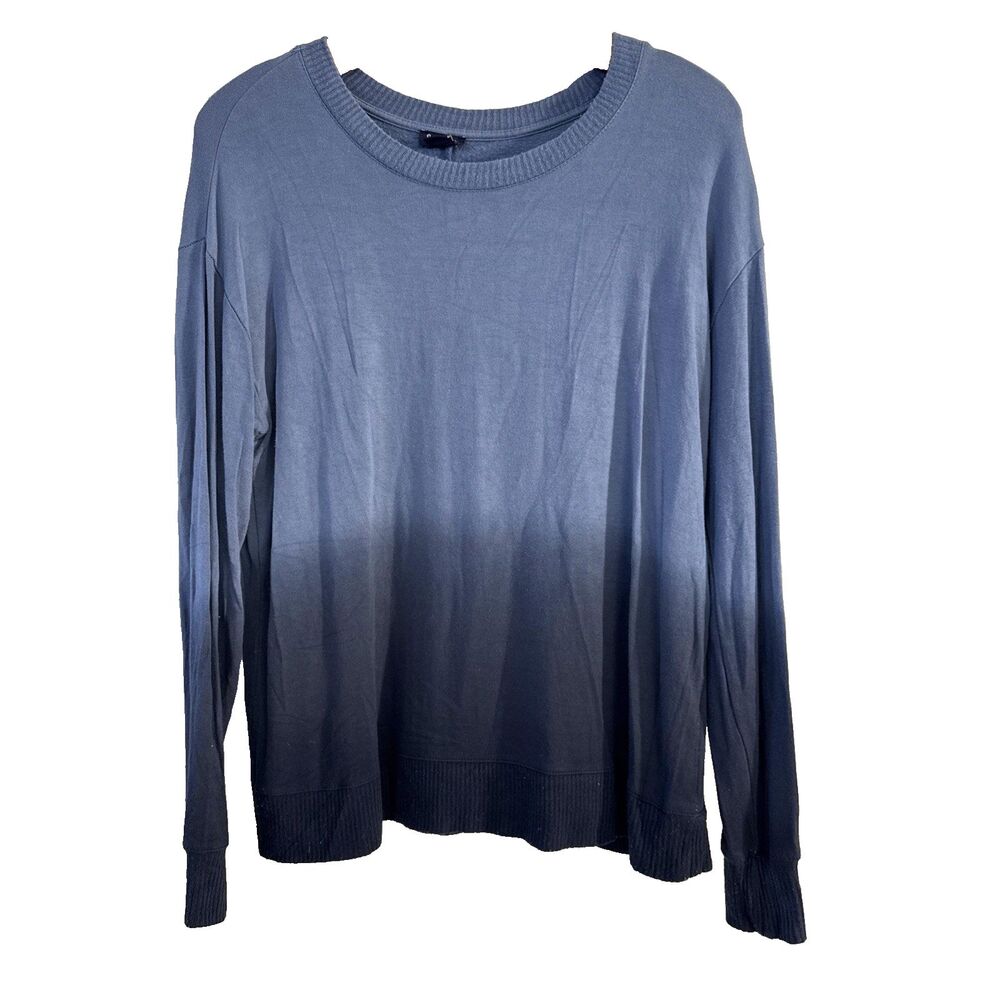 Splendid Ombre Blue Dip Dye Long Sleeve Scoop Neck Sweater - M